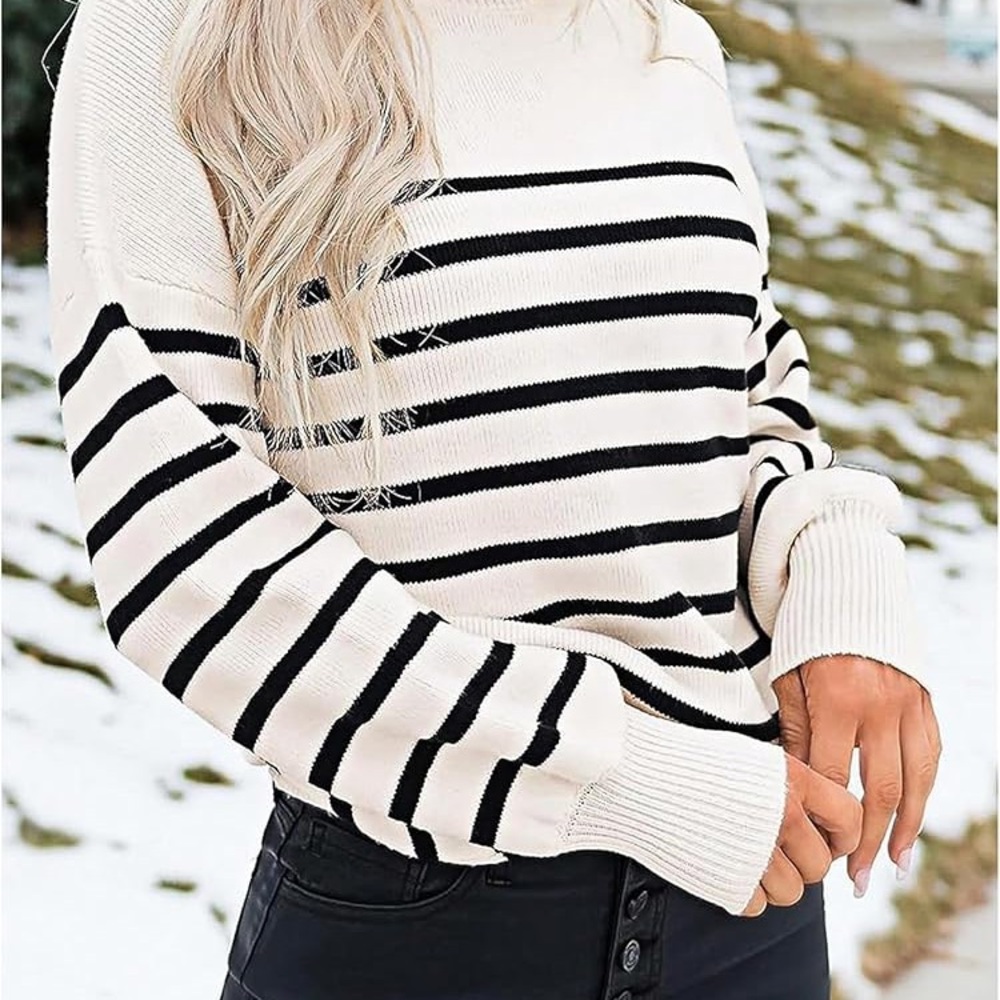 Ava & Viv Black and White Cowl Neck Sweater